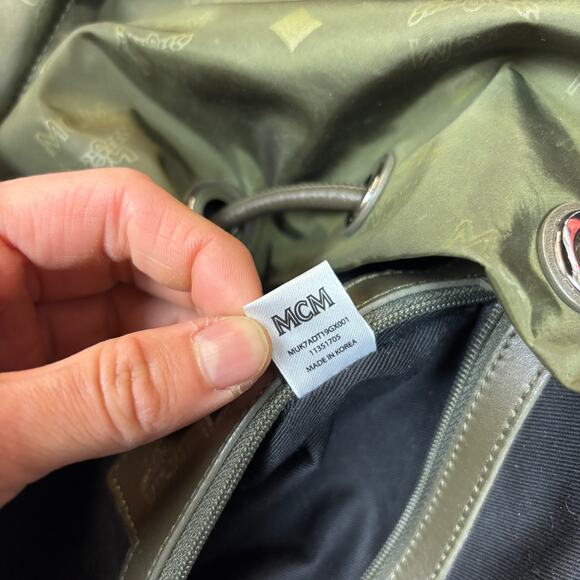 MCM Dieter Green Monogram Two Pocket Nylon Backpack Rucksack